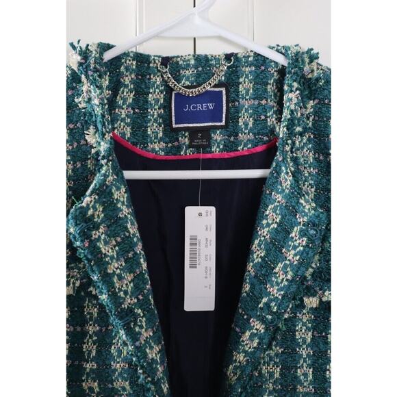 J.CREW NWT $268 Lady Sparkle Lined Jacket Top in Emerald Plaid Tweed Size 2 - Picture 7 of 7